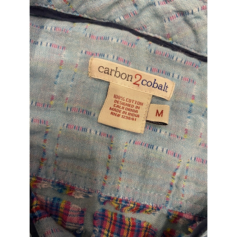 Carbon2Cobalt Men's Blue Plaid Medium 100% Cotton Button Up Long Sleeve Shirt‎